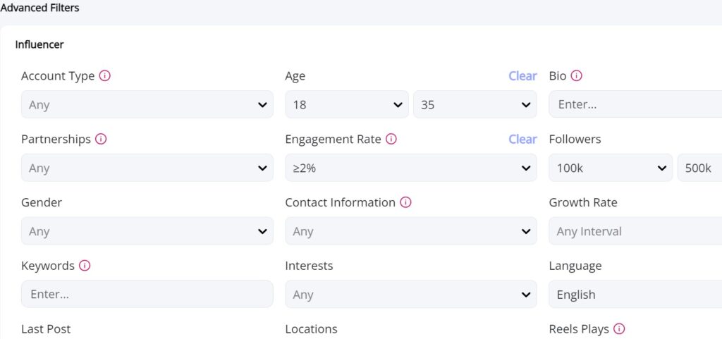 HiveInfluence search filters